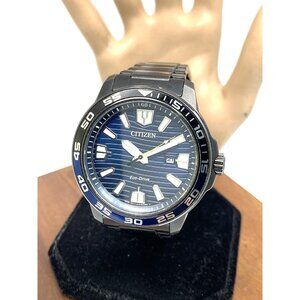 Citizen Men's Watch AW1705-55L Eco-Drive Blue Dial Black Stainless Steel 45mm